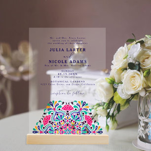 Vibrant Mexican Fiesta Style Rainbow Wedding Acrylic Invitations