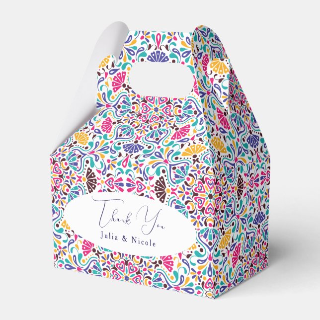 Vibrant Mexican Fiesta Style Rainbow Wedding Favour Box (Front Side)