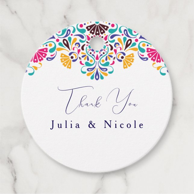 Vibrant Mexican Fiesta Style Rainbow Wedding Favour Tags (Front)