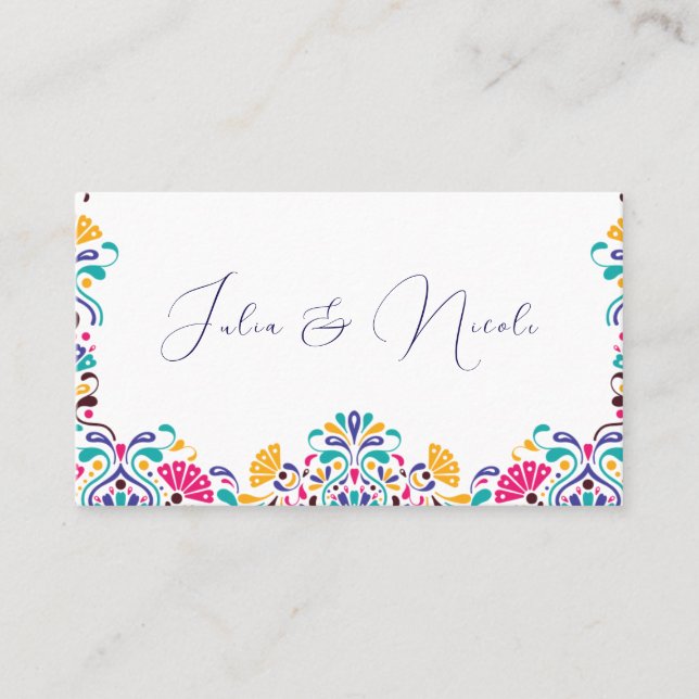 Vibrant Mexican Fiesta Style Rainbow Wedding Place Card (Front)