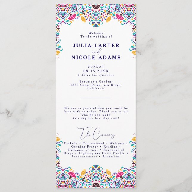 Vibrant Mexican Fiesta Style Rainbow Wedding Programme (Front)