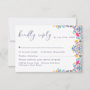 Vibrant Mexican Fiesta Style Rainbow Wedding RSVP Card