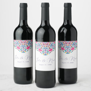 Vibrant Mexican Fiesta Style Rainbow Wedding Wine Label