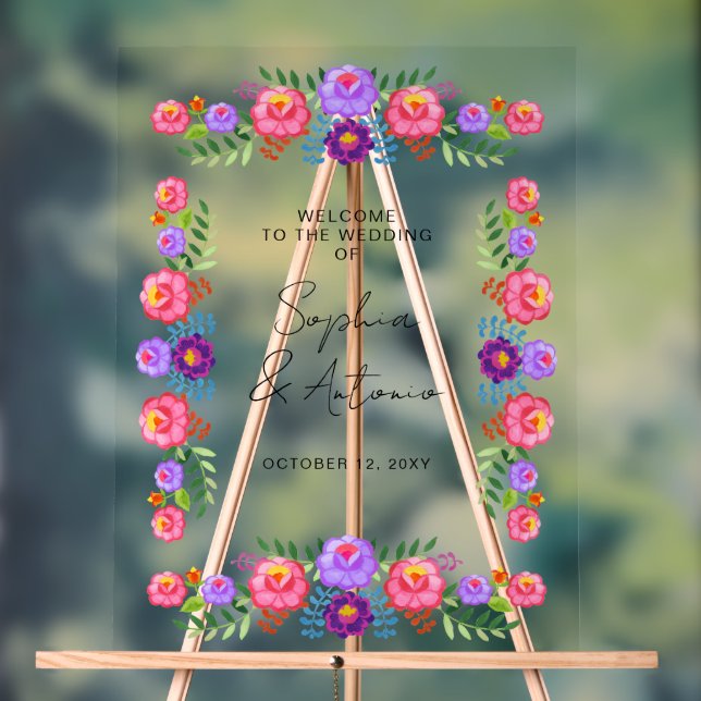 Vibrant Mexican Floral Fiesta Wedding Acrylic Sign (Neutral)
