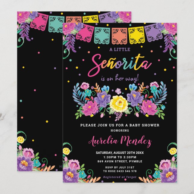 Vibrant Mexican Floral Señorita Baby Shower Girl  Invitation (Front/Back)
