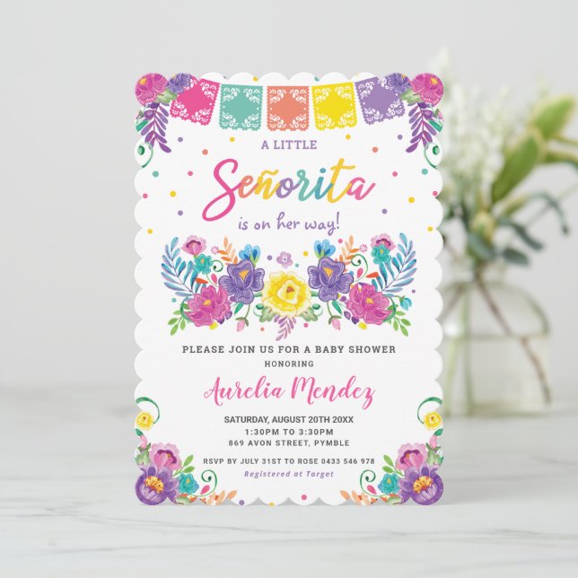 Vibrant Mexican Floral Señorita Baby Shower Girl   Invitation (Standing Front)