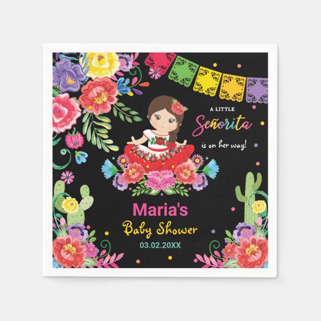 Vibrant Mexican Flowers Señorita Girl Baby Shower Napkin (Front)