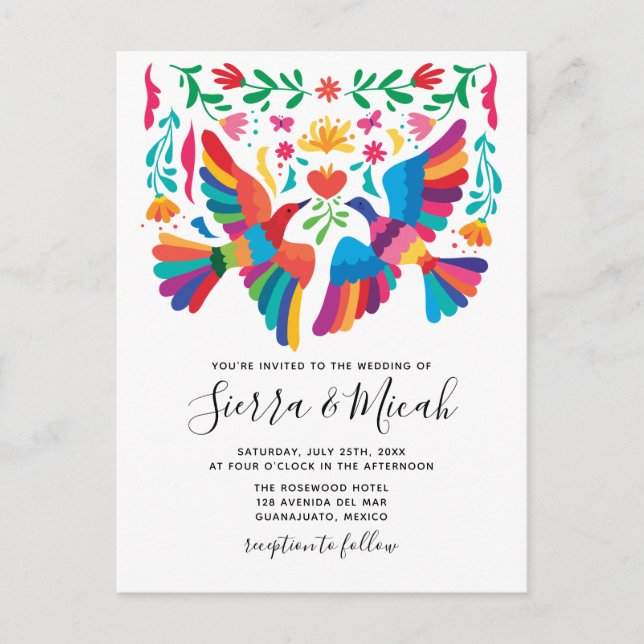 Vibrant Mexican Inspired Birds and Floral Invites (Front)