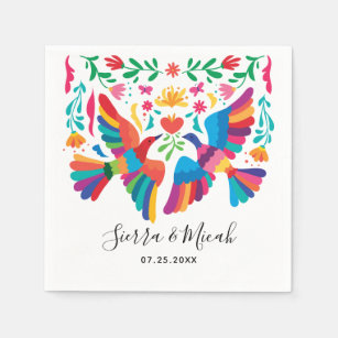 Vibrant Mexican Inspired Birds and Floral Napkin