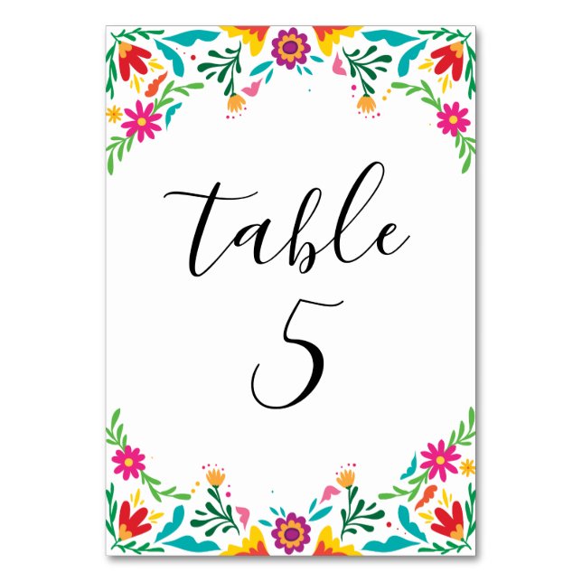 Vibrant Mexican Inspired Floral Wedding Table Number (Front)