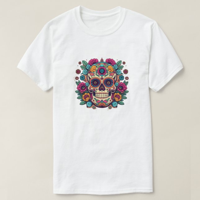 Vibrant Mexican Sugar Skull Music Festival T-Shirt (Design Front)