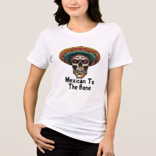 Vibrant Mexican Sugar Skull with Sombrero Culture Tri-Blend Shirt