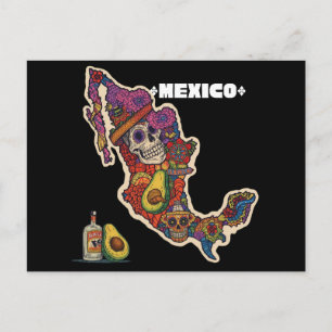 Vibrant Mexico Sugar Skull Map Postcard