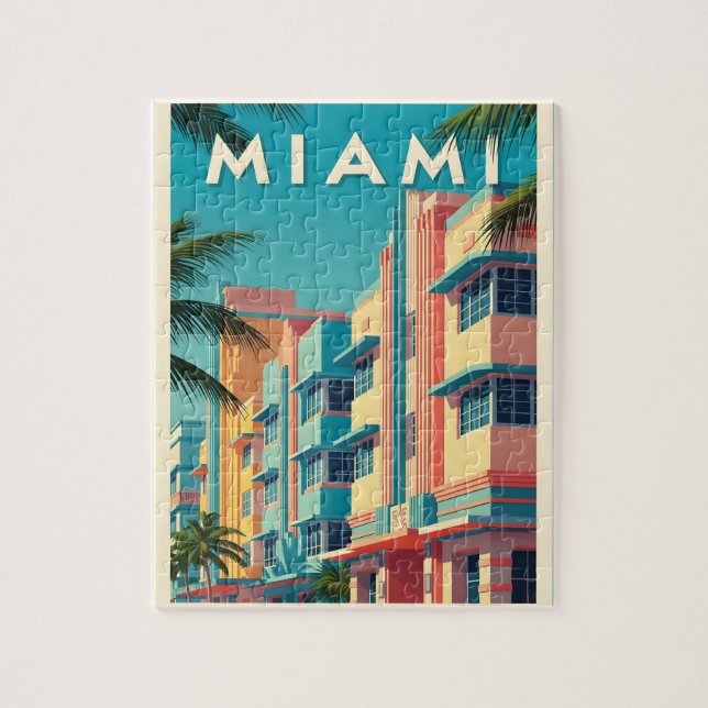 Vibrant Miami buildings with palm trees Jigsaw Puzzle (Vertical)