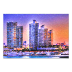 Vibrant Miami Skyline Sunrise Photo Print