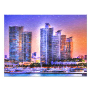 Vibrant Miami Skyline Sunrise Photo Print