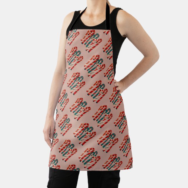 Vibrant Mid Century Modern Christmas Candy Cane Apron (Insitu)