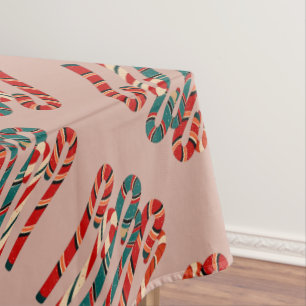 Vibrant Mid Century Modern Christmas Candy Cane Tablecloth