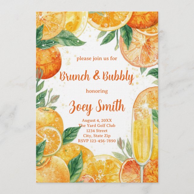 Vibrant Mimosa Brunch & Bubbly Invitation (Front)