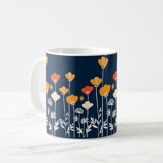 Vibrant Minimalist Drawing of Flowers Coffee Mug (Front Left)