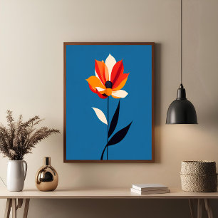 Vibrant Minimalist Flower on Blue Art Poster