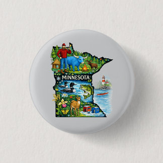 Vibrant Minnesota State Map-Paul Bunyan/Northwoods 3 Cm Round Badge