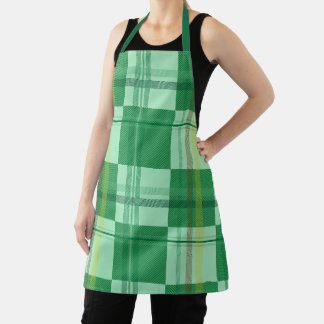 Vibrant Mint Yellow Plaid Aesthetic Apron