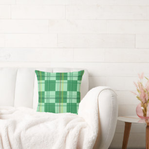 Vibrant Mint Yellow Plaid Aesthetic Cushion