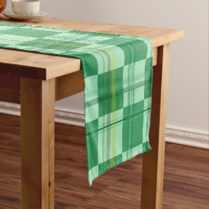 Vibrant Mint Yellow Plaid Aesthetic Short Table Runner