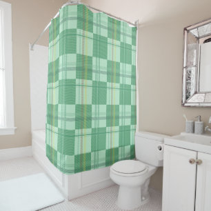 Vibrant Mint Yellow Plaid Aesthetic Shower Curtain