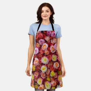 Vibrant Mixed Colour Roses Floral Apron