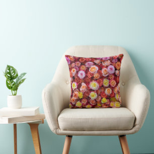 Vibrant Mixed Colour Roses Floral Cushion