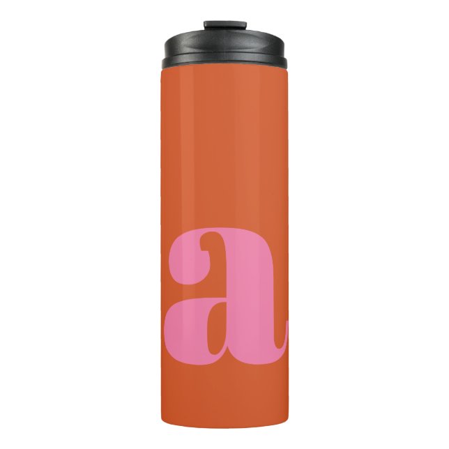Vibrant Mod Monogram Initial Letter Pink Orange  Thermal Tumbler (Front)