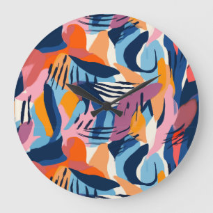 Vibrant Modern Abstract Shapes Pattern Large Clock