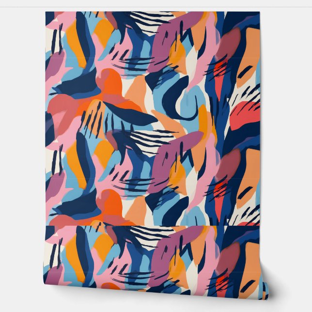 Vibrant Modern Abstract Shapes Pattern Wallpaper (Unrolling)