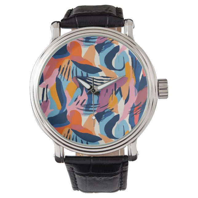 Vibrant Modern Abstract Shapes Pattern Watch (Front)