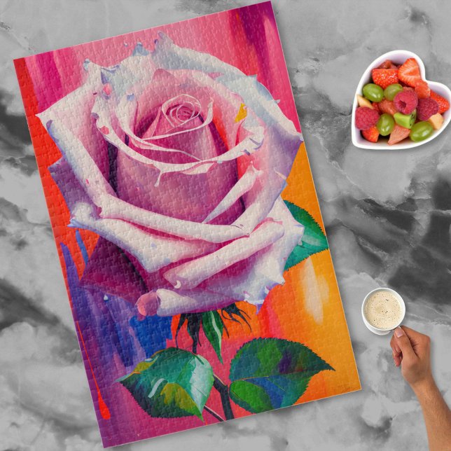 Vibrant Modern Art Pink Rose Oil Painting Jigsaw Puzzle (Creator Uploaded)