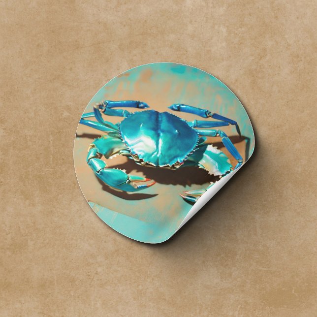 Vibrant&modern  blue  crab classic round sticker (Creator Uploaded)