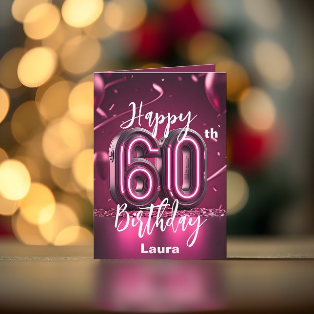 Vibrant Modern Chic Neon Pink 60th Birthday Card (Creator Uploaded)