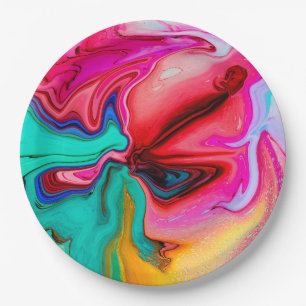 Vibrant Modern Marble Watercolor Paper Plate
