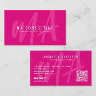 Vibrant Modern Monogram QR Code & Socials Business Card