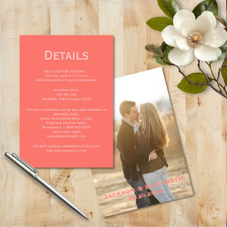 Vibrant Modern Pink & Coral Photo Wedding Details Enclosure Card