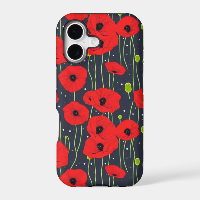 Vibrant Modern Red Poppies Pattern Art (Back)