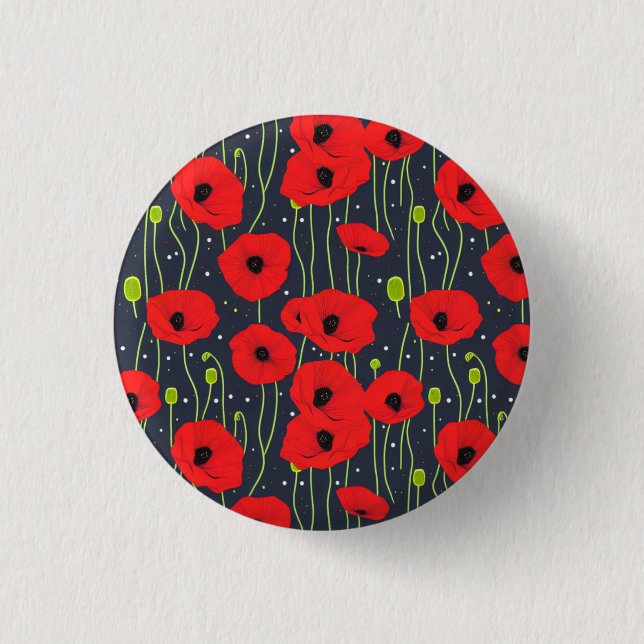 Vibrant Modern Red Poppies Pattern Art 3 Cm Round Badge (Front)