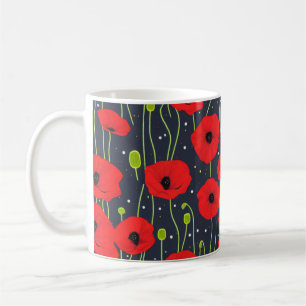 Vibrant Modern Red Poppies Pattern Art Coffee Mug
