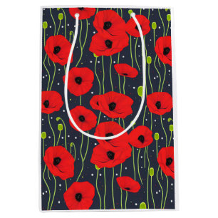Vibrant Modern Red Poppies Pattern Art Medium Gift Bag