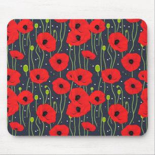 Vibrant Modern Red Poppies Pattern Art Mouse Pad