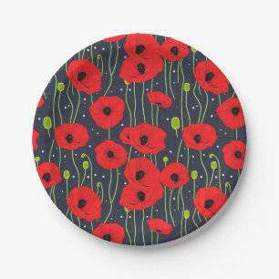 Vibrant Modern Red Poppies Pattern Art Paper Plate
