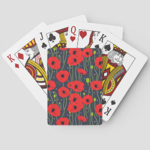 Vibrant Modern Red Poppies Pattern Art Playing Cards