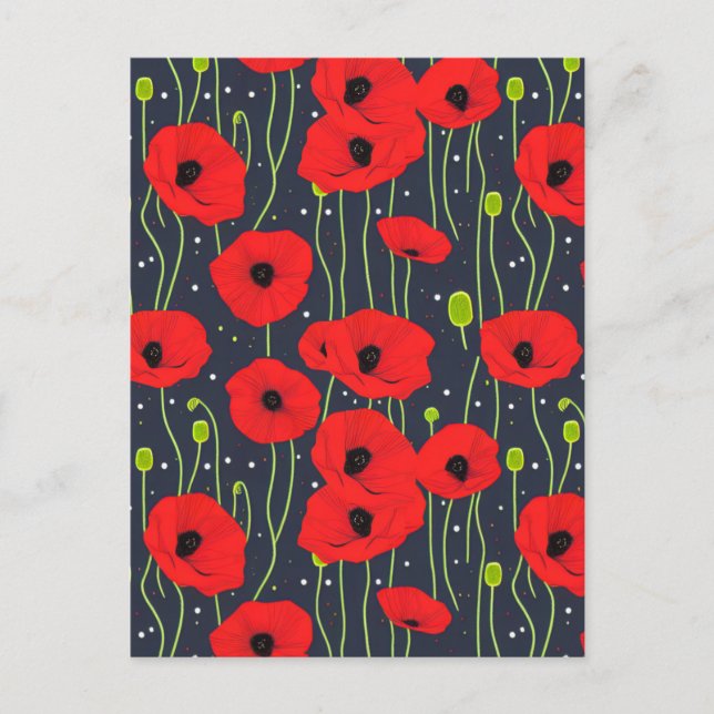 Vibrant Modern Red Poppies Pattern Art Postcard (Front)